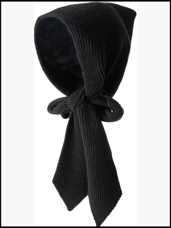 Knitted Hooded Scarf Pure Color Long Scarf Wrap Hat Beanie main image 5